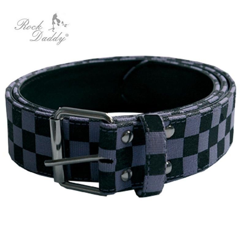 Cinturon Tejido Cuadros Lilas Y Negros