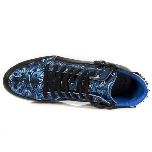 Baskets New Rock M.Ps029-S7 Raw Black Vintage Flower Polar Blue Pisa Blanc