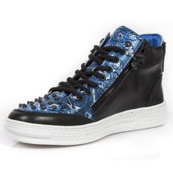 Baskets New Rock M.Ps029-S7 Raw Black Vintage Flower Polar Blue Pisa Blanc