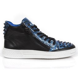 Baskets New Rock M.Ps029-S7 Raw Black Vintage Flower Polar Blue Pisa Blanc