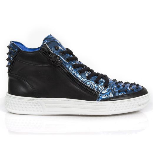 Baskets New Rock M.Ps029-S7 Raw Black Vintage Flower Polar Blue Pisa Blanc