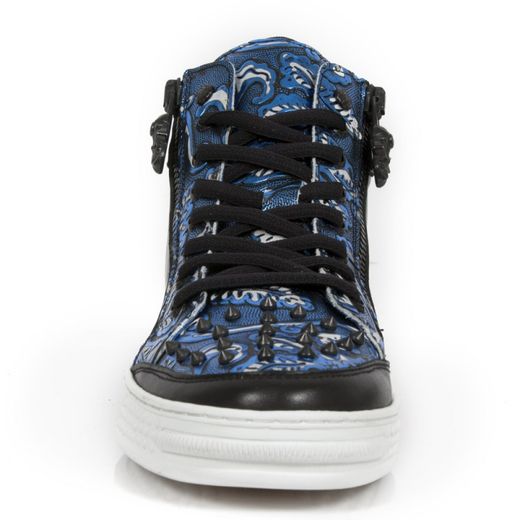 Baskets New Rock M.Ps029-S7 Raw Black Vintage Flower Polar Blue Pisa Blanc