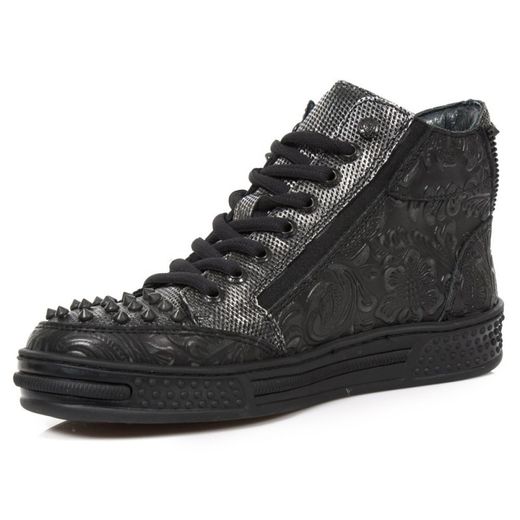 Deportivas Botin New Rock M.Ps039-S3 Vintage Flower Negro, Box Plane Diamanete Grabado
