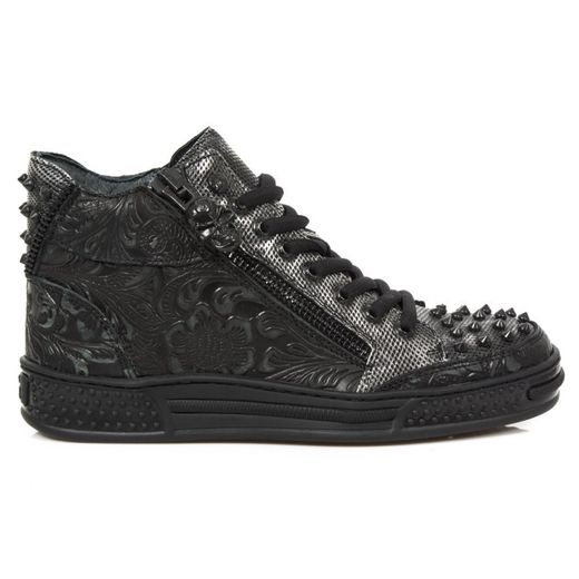 Deportivas Botin New Rock M.Ps039-S3 Vintage Flower Negro, Box Plane Diamanete Grabado