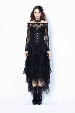 Lange rok van netstof en kant