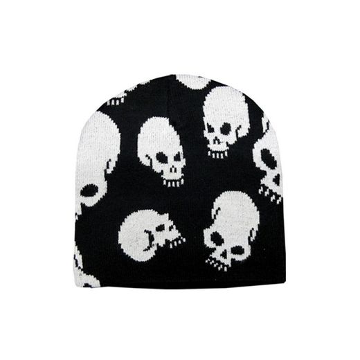Gorro De Lana Negro Con Calaveras Blancas