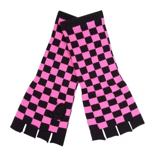 Guantes Mitones Largos Cuadros Rosas y Negros