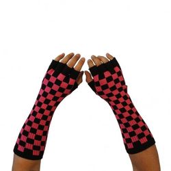 Guantes Mitones Largos Cuadros Rosas y Negros