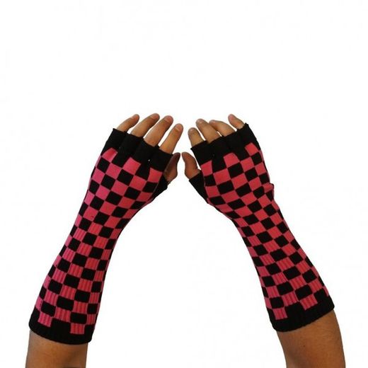 Guantes Mitones Largos Cuadros Rosas y Negros