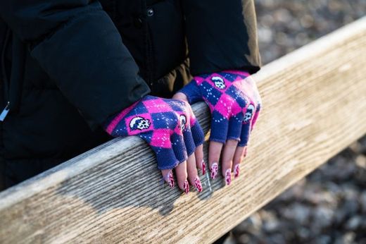 Guantes Mitones Rombos Rosa y Lila