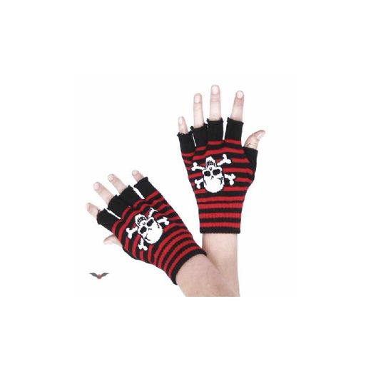 Skull Gloves Black / Red Fingers