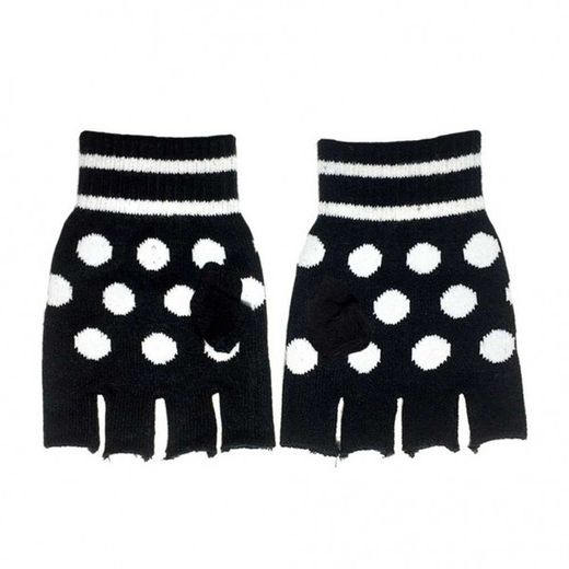 Mitones Negros con Topos Blancos