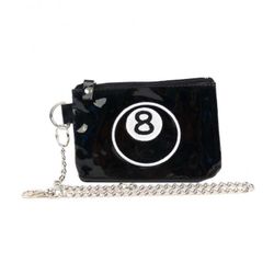 Glanzende zwarte portemonnee met 8 bal