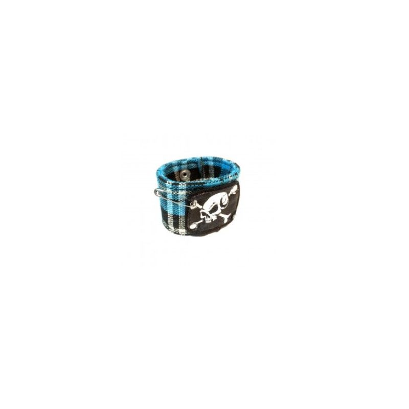 Muñequera Parche Calavera Tartan Blue