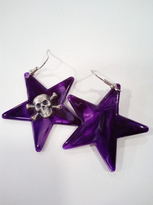 Boucle d'oreille étoile tête de mort lilas argent
