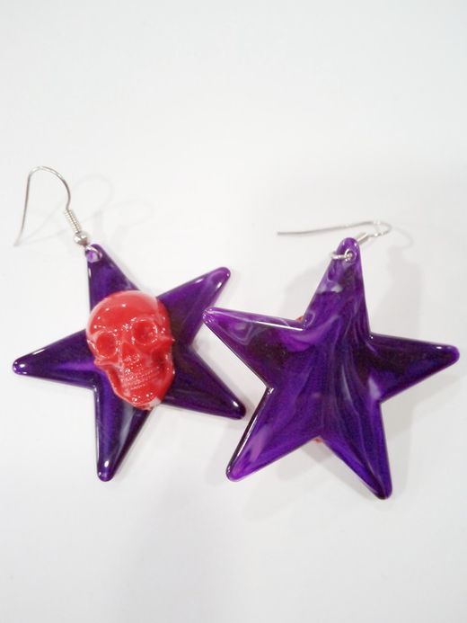 Flieder Roter Schädel Stern Ohrring