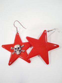 Roter Stern Schädel Silber Ohrringe