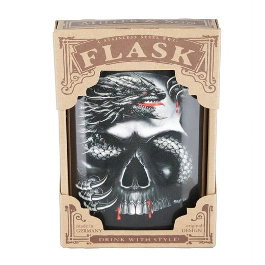 Petaca 100% Acero Calavera Dragon
