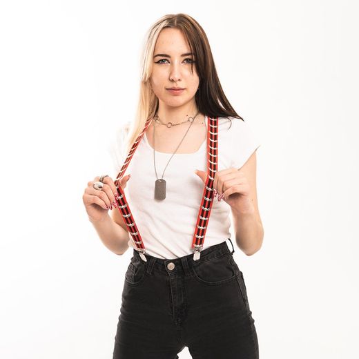 Rode Bretels Met Schedels Met Vleugels