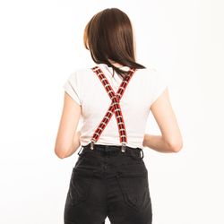 Rode Bretels Met Schedels Met Vleugels