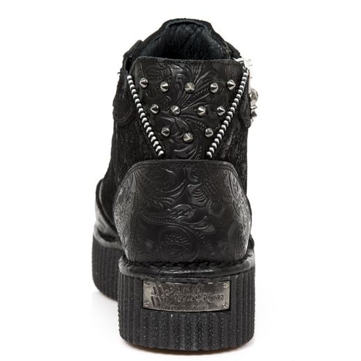Zapatos New Rock M.Crp003-S1 Vintage Flower Negro, Drama Ante Negro Neo Crp N