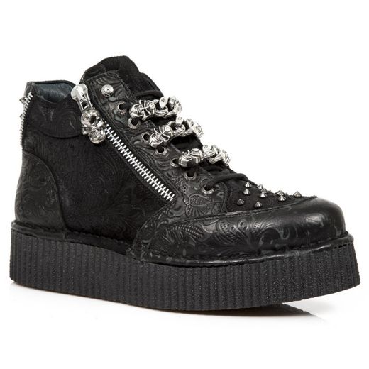 Zapatos New Rock M.Crp003-S1 Vintage Flower Negro, Drama Ante Negro Neo Crp N